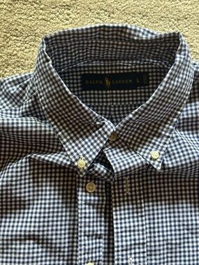 Ralph Lauren Navy and White Gingham Button-Down Shirt